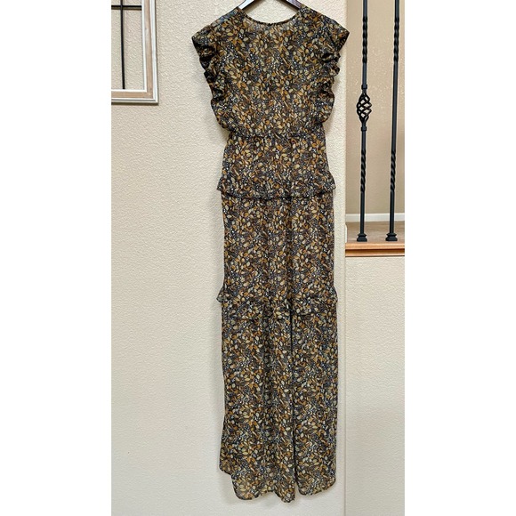 BA&SH Samantha Ruffled Printed Georgette Maxi Tiered Dress in Carbone 242/040 - Picture 2 of 14